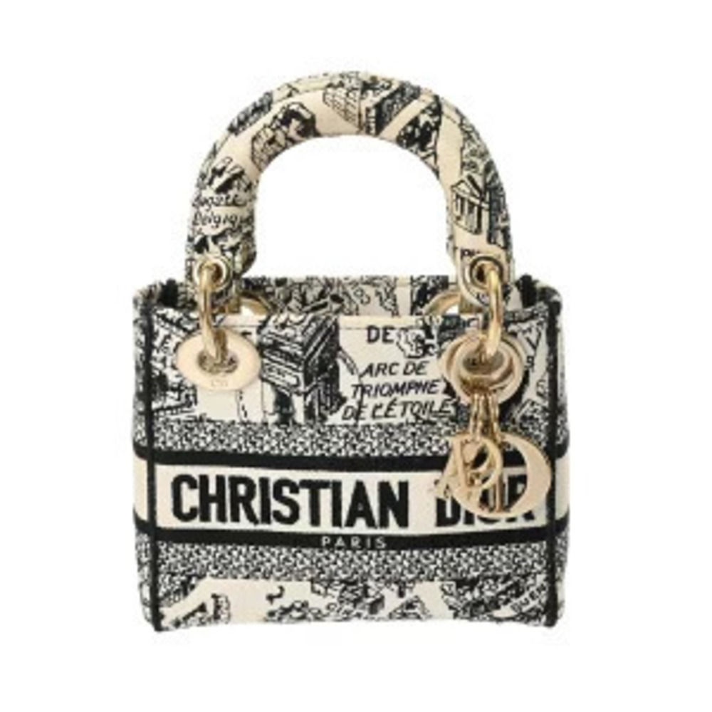 Christian Dior LADY D LITE Plan de PARIS Beige Cream Black Canvas Handbag